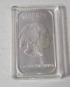 1 Oz. "Liberty Buffalo/Indian Head" .999 Fine Silver bar in protective case.  United States of America In God We Trust on bar-Sealed-UNC