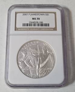 1607-2007    " P Jamestown Liberty Dollar" Coin  - MS70 -Silver-Graded From Numismatic Guaranty Company