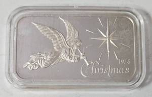 1974  1 Oz. Silver Christmas Bar - Sealed-UNC