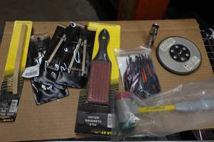 Assorted Tools - Compasses, File Brush, Hammer