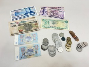 Lot of Vintage Foreign Bills and Coins