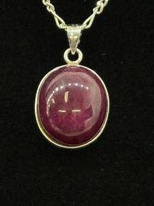 .925 Sterling Silver Amethyst Cabochon Pendant Necklace