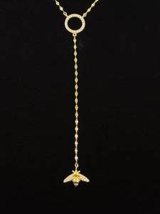 .925 Sterling Silver Crystal Bee Dangle Vermeil Pendant Necklace