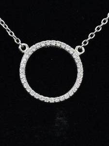 .925 Sterling Silver Crystal Hoop Fixed Pendant Necklace