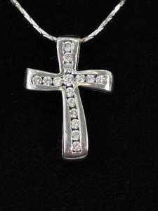 .925 Sterling Silver Crystal Cross Pendant Necklace