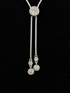 .925 Sterling Silver 24 Adjustable Crystal Slide Pendant Cable Necklace