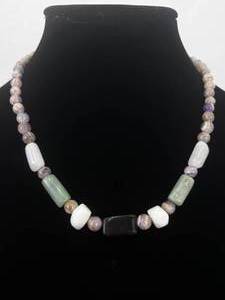 Amethyst, Nephrite, etc. Semi-Polished Stone Necklace