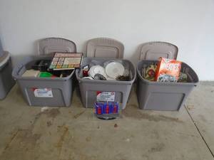 3 bins of assorted house wares. As shown.. CASH ON SITE ONLY. PICKUP IS TUESDAY MAY 26TH FROM 11 AM TO 4 PM ONLY. THERE IS NO OTHER OPPORTUNITY TO PICK UP YOUR ITEM THAN THIS TIME & REGARDLESS WHAT THE SCHEDULE STATES.