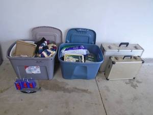 3 bins of assorted house wares. As shown. CASH ON SITE ONLY. PICKUP IS TUESDAY MAY 26TH FROM 11 AM TO 4 PM ONLY. THERE IS NO OTHER OPPORTUNITY TO PICK UP YOUR ITEM THAN THIS TIME & REGARDLESS WHAT THE SCHEDULE STATES.