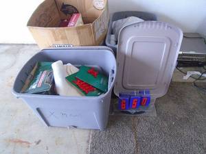 2 bins & 1 box of assorted household. As shown. CASH ON SITE ONLY. PICKUP IS TUESDAY MAY 26TH FROM 11 AM TO 4 PM ONLY. THERE IS NO OTHER OPPORTUNITY TO PICK UP YOUR ITEM THAN THIS TIME & REGARDLESS WHAT THE SCHEDULE STATES.