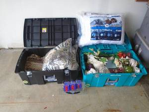 2 bins of bedding & decorations. As shown.. CASH ON SITE ONLY. PICKUP IS TUESDAY MAY 26TH FROM 11 AM TO 4 PM ONLY. THERE IS NO OTHER OPPORTUNITY TO PICK UP YOUR ITEM THAN THIS TIME & REGARDLESS WHAT THE SCHEDULE STATES.