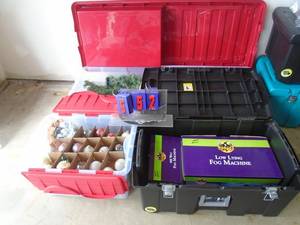 Chrsitmas items & a fog machine. As shown.. CASH ON SITE ONLY. PICKUP IS TUESDAY MAY 26TH FROM 11 AM TO 4 PM ONLY. THERE IS NO OTHER OPPORTUNITY TO PICK UP YOUR ITEM THAN THIS TIME & REGARDLESS WHAT THE SCHEDULE STATES.
