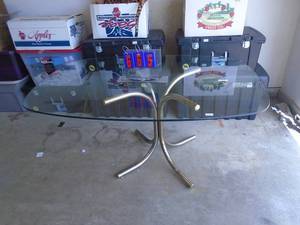 Glass top table. Approx 60 x 30. As shown.. CASH ON SITE ONLY. PICKUP IS TUESDAY MAY 26TH FROM 11 AM TO 4 PM ONLY. THERE IS NO OTHER OPPORTUNITY TO PICK UP YOUR ITEM THAN THIS TIME & REGARDLESS WHAT THE SCHEDULE STATES.