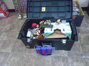 3 Bins of misc. As shown. CASH ON SITE ONLY. PICKUP IS TUESDAY MAY 26TH FROM 11 AM TO 4 PM ONLY. THERE IS NO OTHER OPPORTUNITY TO PICK UP YOUR TIEM THAN THIS TIME & REGARDLESS WHAT THE SCHEDULE STATES.