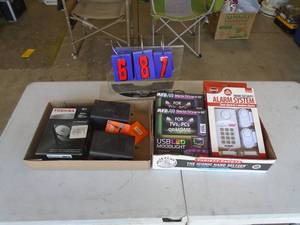 LED floodlight & alarm system. As shown. CASH ON SITE ONLY. PICKUP IS TUESDAY MAY 26TH FROM 11 AM TO 4 PM ONLY. THERE IS NO OTHER OPPORTUNITY TO PICK UP YOUR TIEM THAN THIS TIME & REGARDLESS WHAT THE SCHEDULE STATES.