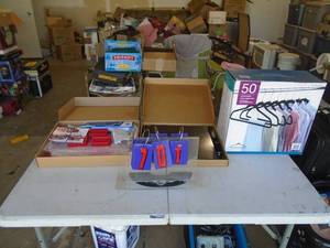 Box of new hangers & misc. CASH ON SITE ONLY. PICKUP IS TUESDAY MAY 26TH FROM 11 AM TO 4 PM ONLY. THERE IS NO OTHER OPPORTUNITY TO PICK UP YOUR TIEM THAN THIS TIME & REGARDLESS WHAT THE SCHEDULE STATES.
