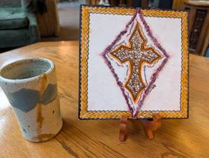 Handmade Ceramic Cup & Signed Tile Art (Lot of 2)