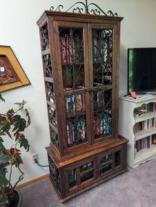Wood and Wrought Iron Display Cabinet Bookcase