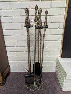 Ornate Brass Fireplace Tool Set 5-piece