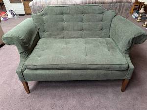 Green Tufted Loveseat With Wood Legs