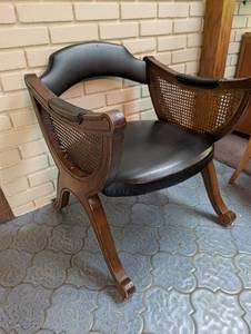 Cane Back Wood Armchair With Upholstered Seat