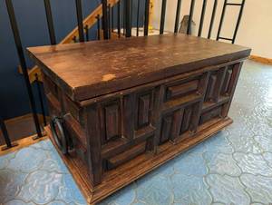 Wood Carved Storage Chest With Ring Pulls