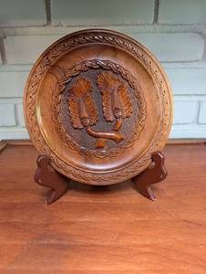 Carved Wood Decorative Plate With Stand