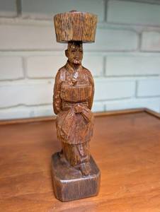Carved Wooden Figurine Candle Holder
