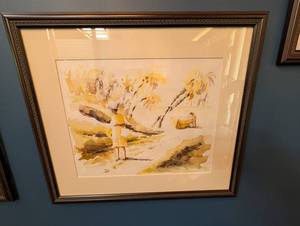 Framed Signed Watercolor Tropical Beach Scene