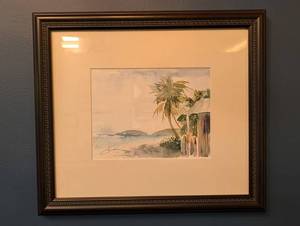 Signed Watercolor Seascape in Frame