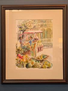 Framed Watercolor Market Scene Still Life Print