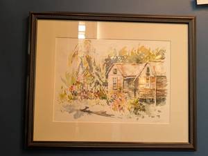 Framed Cottage Watercolor Landscape