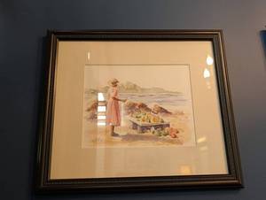 Framed Watercolor Beach Market Print Signed Cybelle