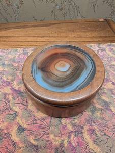 Wooden Lidded Box With Agate Stone Top
