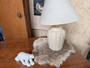 Table Lamp With Polar Bear Figurine and Faux Fur Rug