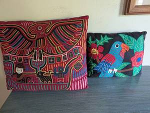 Embroidered Folk Art Pillows (Lot of 2)