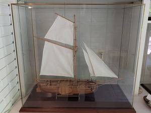 Wood Sailing Ship Model in Glass Display Case