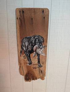 Folk Art Hunting Dog Painting on Wood