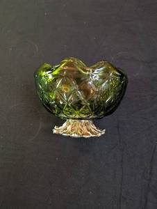 Green Pressed Glass Footed Compote Bowl