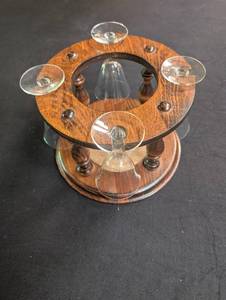 Wooden Wine Glass Rack With 4 Stemmed Glasses