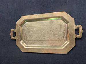 Ornate Brass Serving Tray With Handles