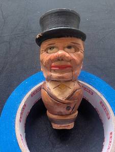 Carved Wood Figural Bottle Stopper With Top Hat