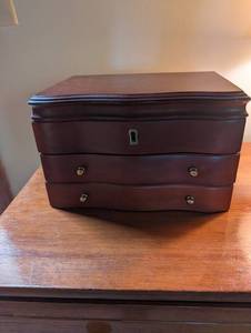 Wood Jewelry Box With 3 Drawers & Necklace Hooks