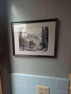 Framed Mountain Landscape Print Signed Triplett