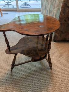 Antique Wooden Drop-Leaf Accent Table With Drawer & Lower Shelf