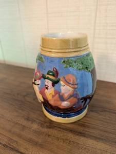 Hand-Painted Ceramic Beer Stein Mug With Figural Handle