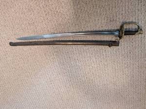 Antique Brass Hilt Saber With Scabbard