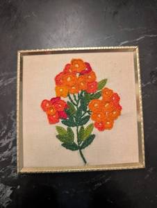 Framed Floral Embroidery Wall Art With Easel Back