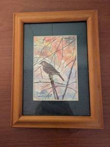 Signed Bird Print in Wood Frame