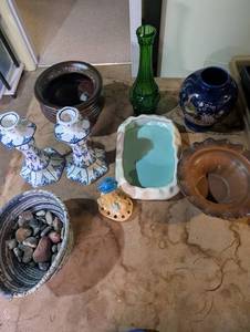Mixed Lot of Delft Candlesticks, Japan Vase & Pottery Decor (Lot of 8)